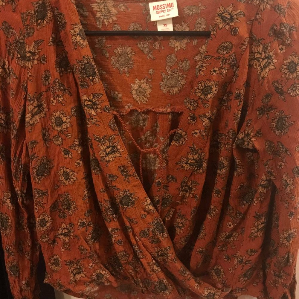 Long sleeve, faux wrap long sleeve blouse